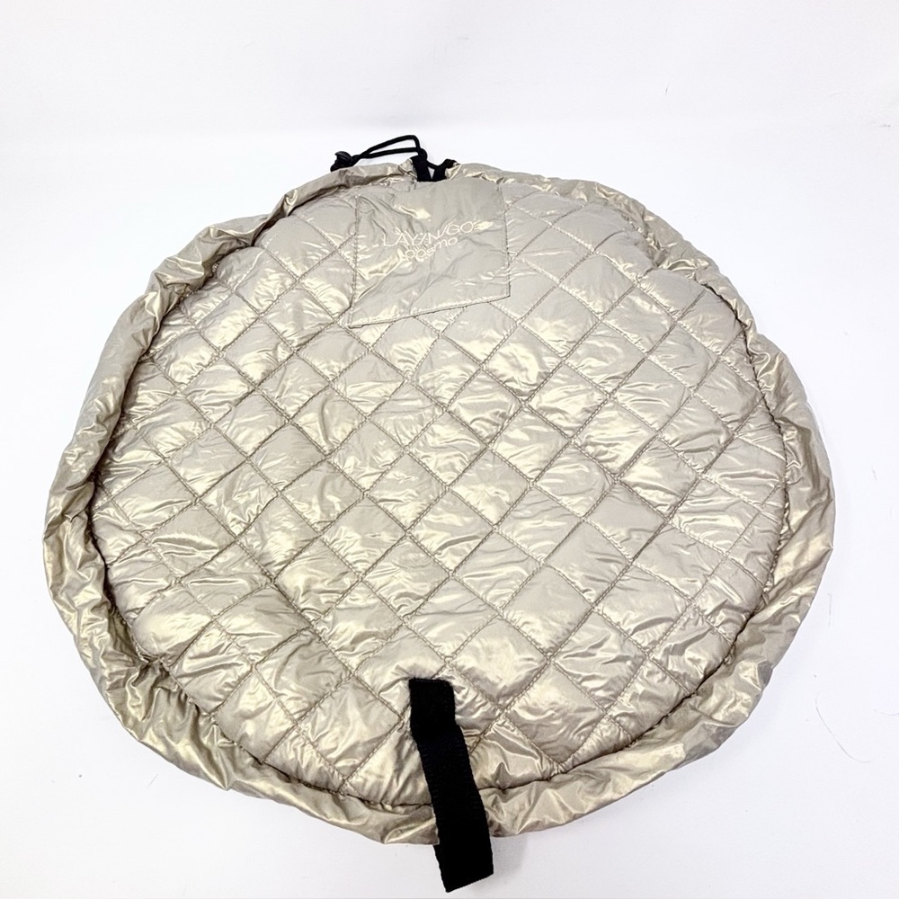 LAY/N/GO Women’s Cosmetic Bag Drawstring Makup Carrier Quilted Gold + Mini Bag